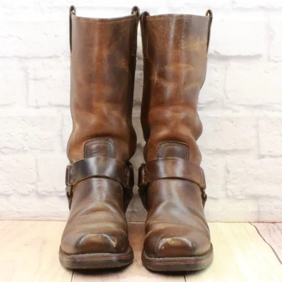 Vintage Frye Brown Leather Mid Calf Harness Western Boots Size 8.5 Medium - Picture 4 of 11